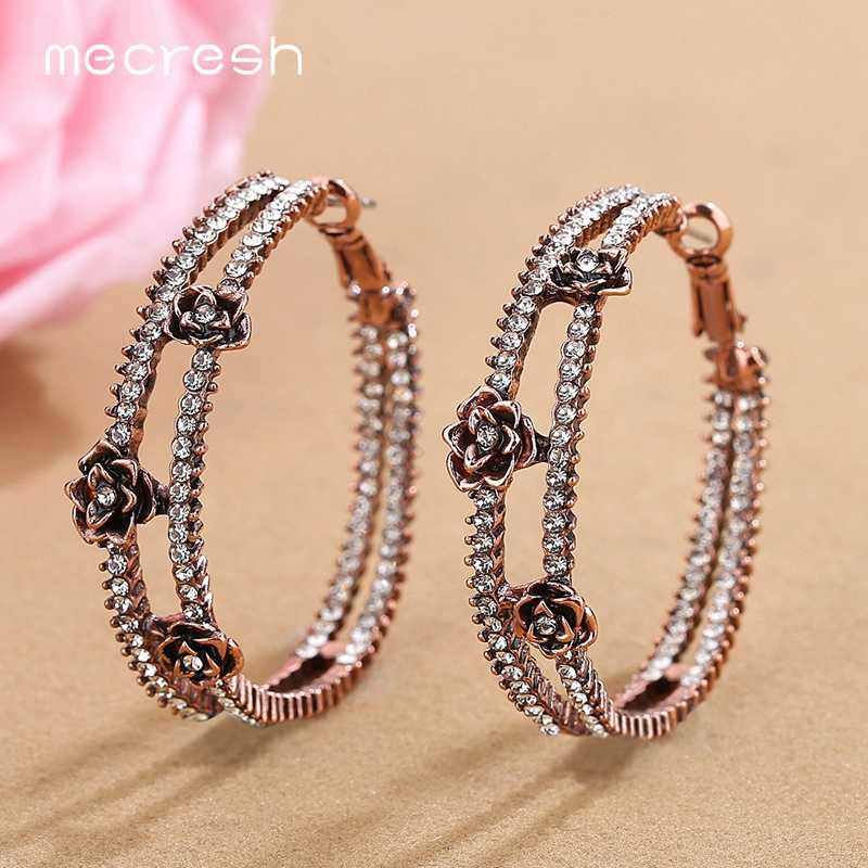 

Hoop & Huggie Mecresh Vintage Rhinestone Round Earrings For Women Ethnic Gothic Rose Flower Circle Fashion Jewelry MEH1475