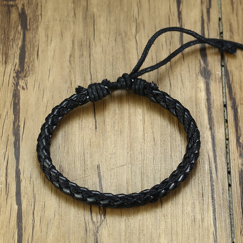 

Men Adjustable Braided Leather Bracelet in Black
