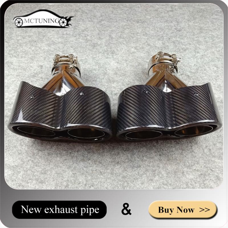 

1 Pair Glossy Carbon Stainless Steel Dual Exhaust Pipe End tail Muffler Tip For Universal Y model Car tuning muffler pipes