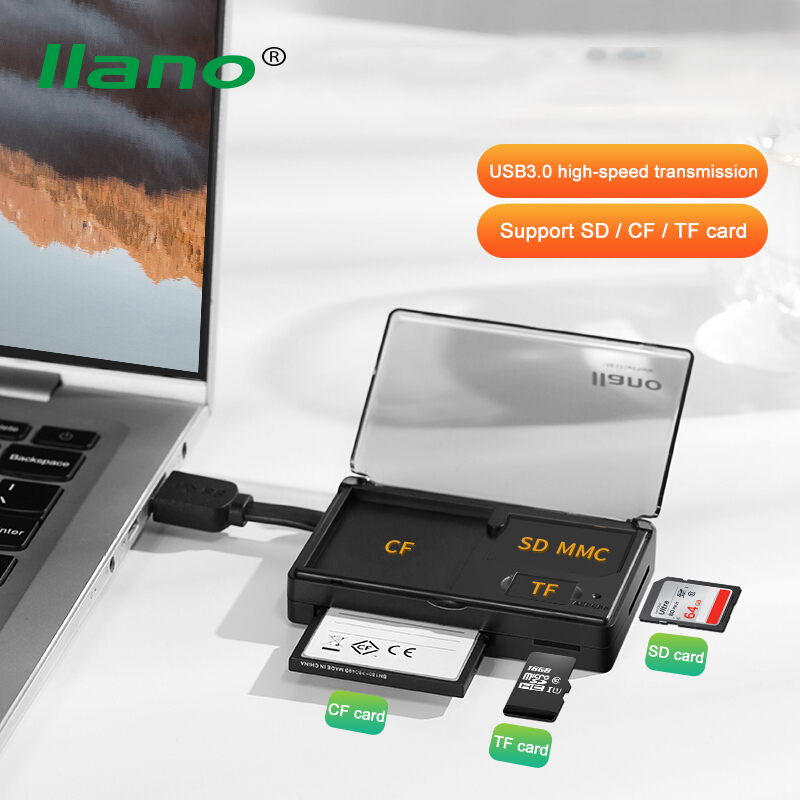 

LLANO USB 3.0 Card Reader 3 in 1 Card Reader SD Micro SD TF CF Compact Flash Adapter for Laptop Multi USB 3.0