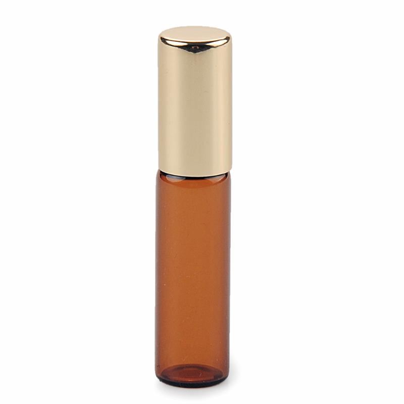 

5ML Brown Roll On Roller Bottle for Essential Oils Refillable Perfume Bottle Deodorant Containers with Black/Gold Lid