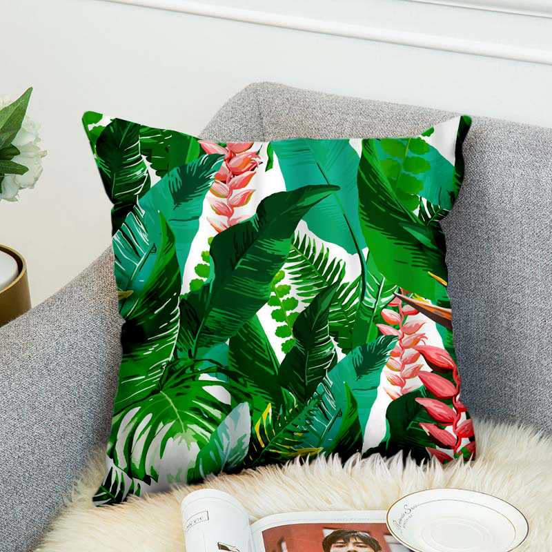 

Tropical Plants Pillow Case Polyester Decorative Pillowcases Green Leaves Throw Pillow Cover Square Poszewki Na Poduszki style1, Black