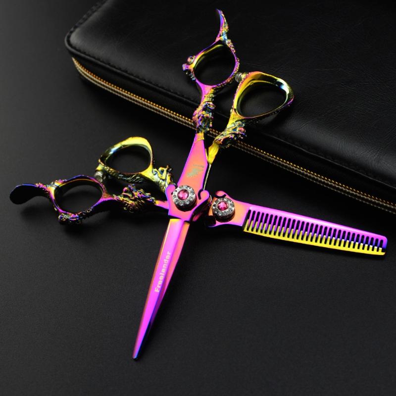 

6.0 inch color sword type dragon handle hairdressing scissors flat shears tooth shears thin fashion modeling scissors