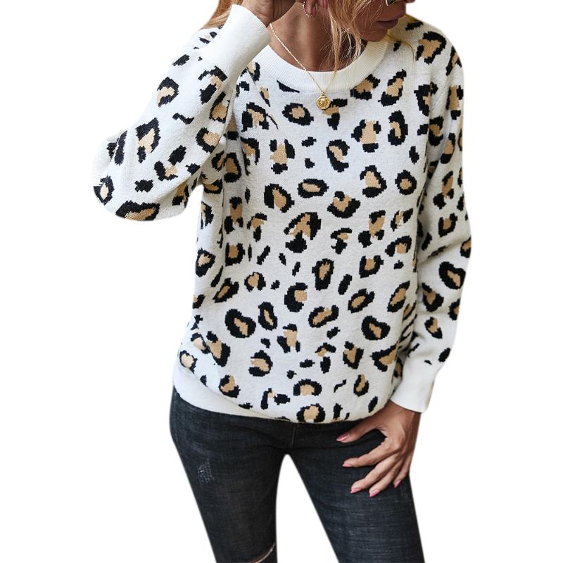 

Fashion Leopard Print Women Sweater Thicken Long Sleeve O-Neck Elegant Top Clothing Hollow Out Casual Pullover Outfits Felmale, Brown