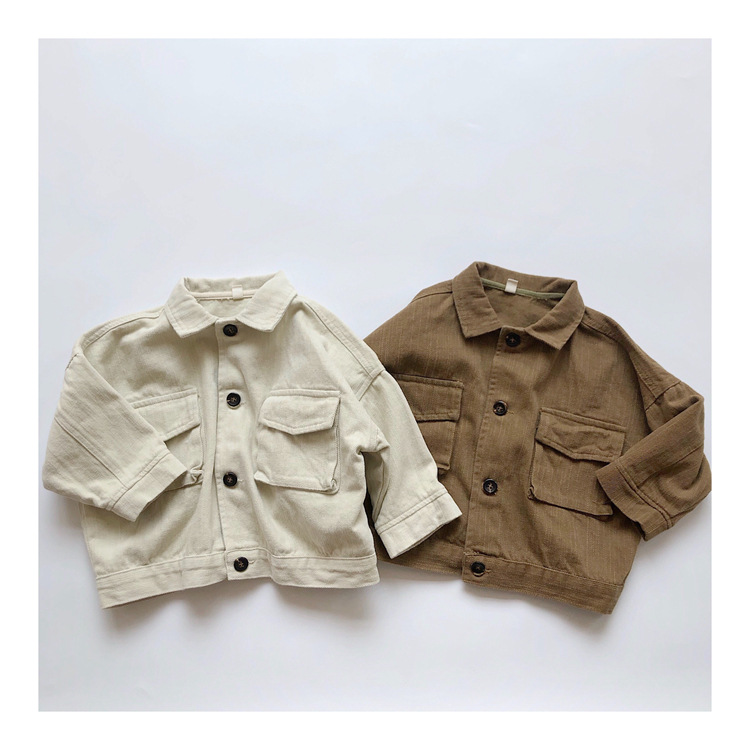 

5171 Autumn Children's Coat Jacket New Korean Boys And Girls Large Pocket Thick Jacket Work Coat Girl Kids Jackets Kids Outwear, Camel