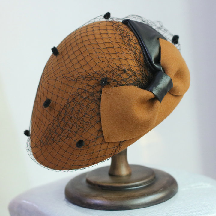 

202009-xusheng mesh grace Lady Dinner Beret cap women leisure formal hat, Black