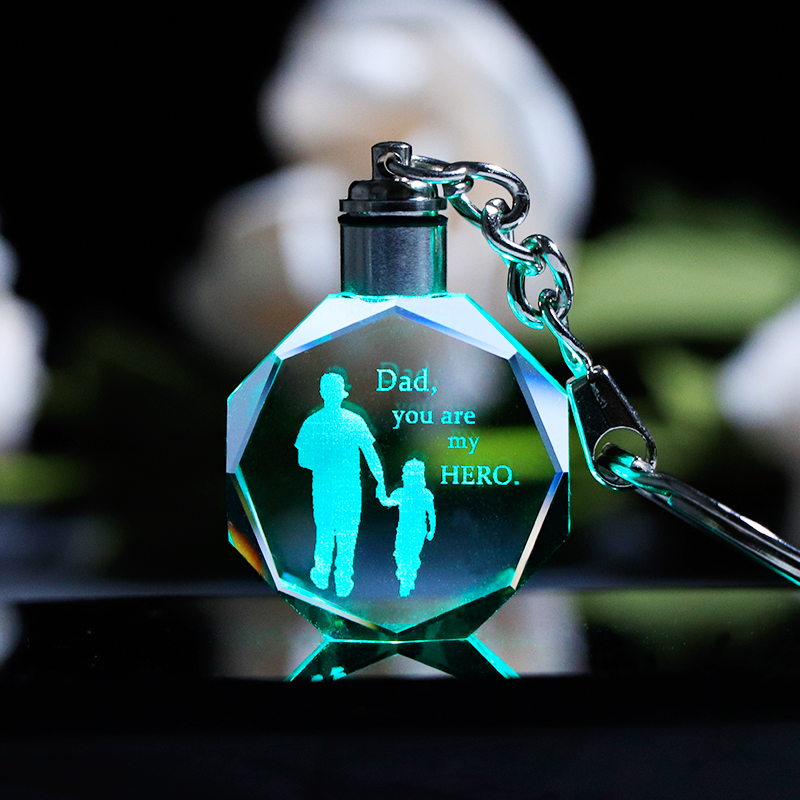 

K9 Crystal Key Chain Father's Day Gift Miniature Laser Pendant Colorful LED Light Key Ring Trinket Cool Dad Papa Gift