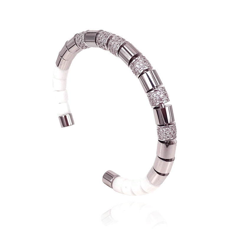 

Brand Anil Arjanda Style bangles men trendy Silver color cuff bangles With White Ceramic for men women party valentine jewelry