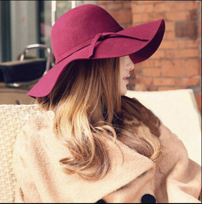 

New Fashion Women Ladies Wide Brim Felt Hat With Bowknot Bowler Fedora Floppy Sun Cap Wool, Gray