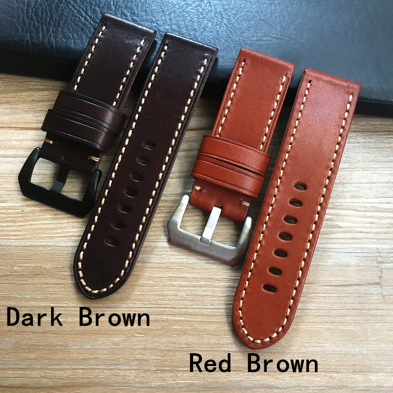 

High Quality 24mm 26mm Italy Genuine Leather Brown Watchband Wristband For PAM44mm 47mm Case Watch Strap, Black;brown