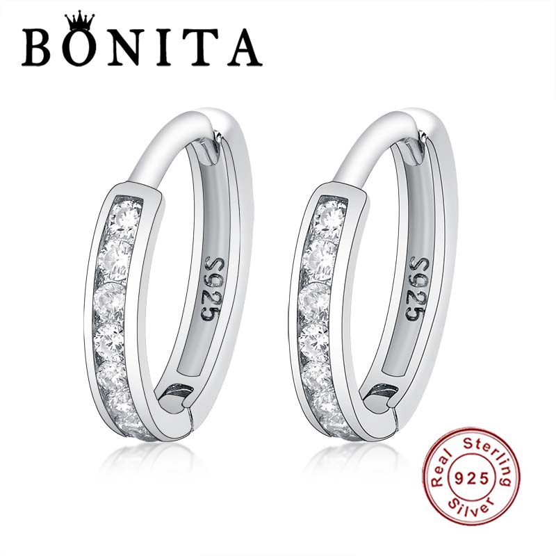 

Hoop Earrings Authentic 925 sterling Silver Circle Earrings With Clear Zircon for Women Girl Statement Jewelry Simples Brincos