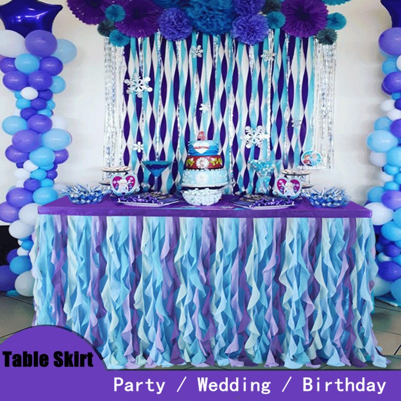

Party Supply Wavy Table Skirt Birthday Wedding Banquet Christmas Decor Tablecloth Round Rectangle Chiffon Tutu Table Cloth Skirt
