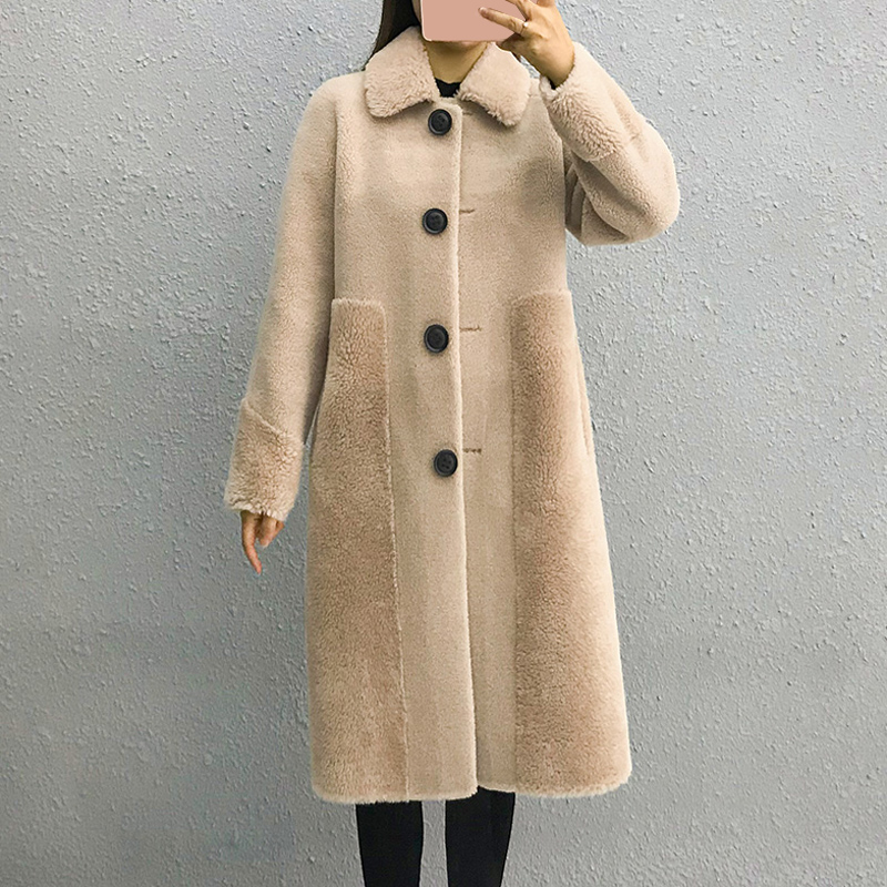 

autumn and winter new vintage Double-faced Fur Wool Coats fashion Single Breasted Faux Fur Long section Coats Womens clothing