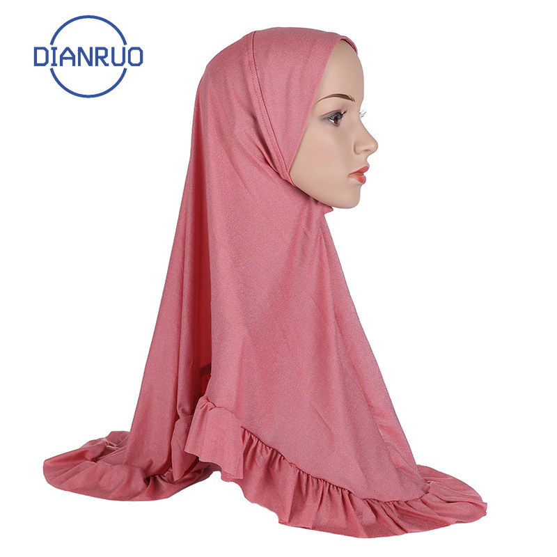 

DIANRUO 80X65CM Muslim Hijab Jersey Scarf Soft Solid Flounces Hem Shawl Headscarf Foulard Femme Musulman Islam Clothing N399
