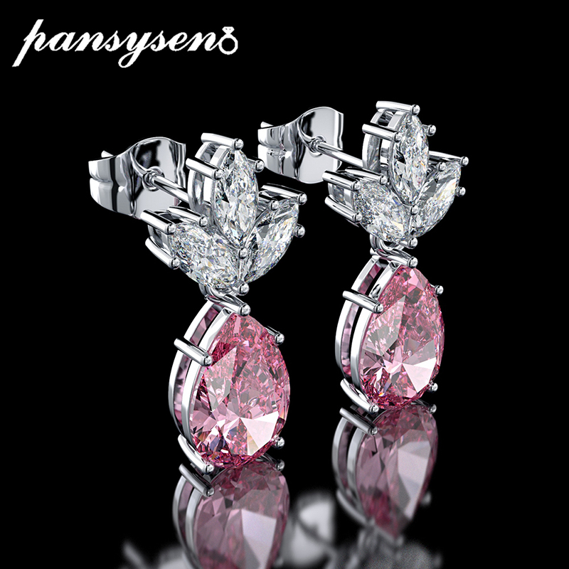 

Dangle & Chandelier PANSYSEN 2021 100% 925 Sterling Silver Jewelry Drop Earrings For Women Luxury Natural Gemstone Wedding Engagement