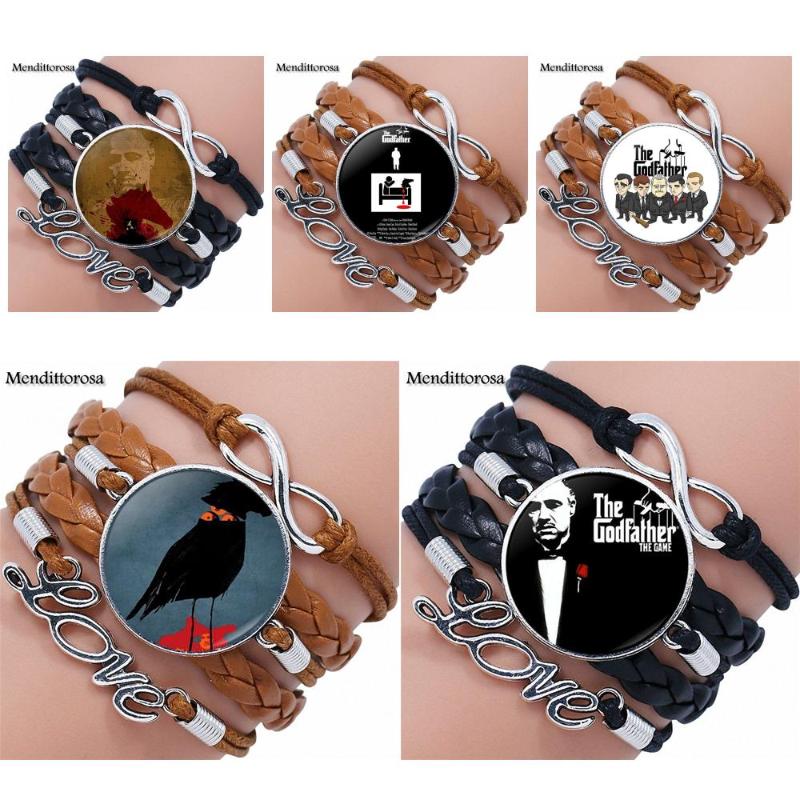 

The Godfather Jewelry Glass Cabochon Multilayer Black/Brown Leather Bracelet Bangle For Valentine'S Day Gift