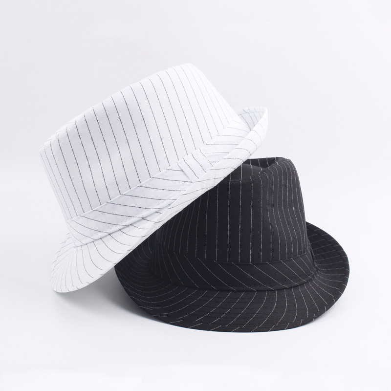 

Spring and autumn British black and white striped jazz hat bowler hat men's new casual wild couple sun outdoor