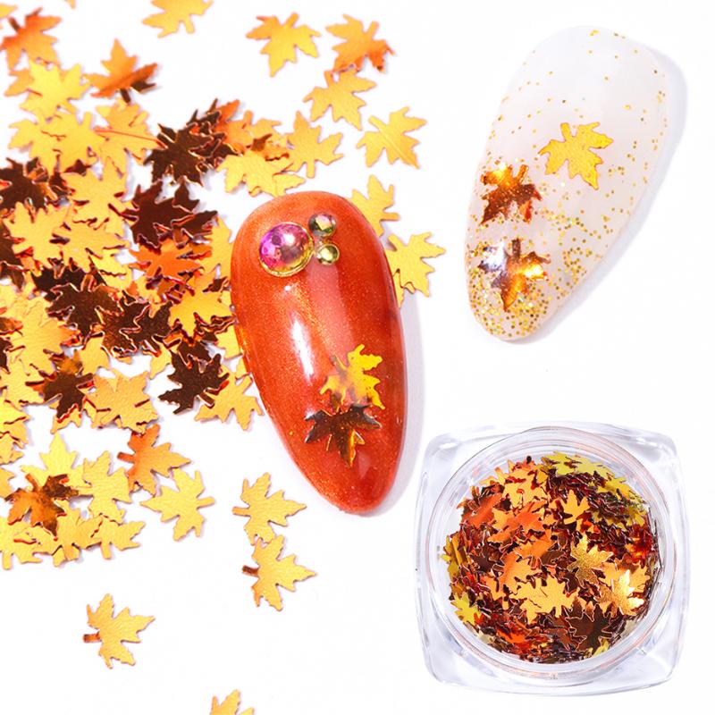 

Gold Maple Sequin For Nail Chunky Holographic Glitter Fall Leaf Nail Paillette Flake Art Decor Spangle Manicure LEFY01-05-1