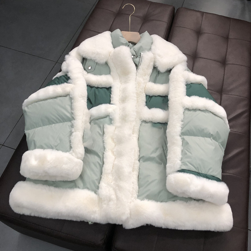 

Elegant Fur Splicing Winter Jacket Women 2020 New Fashion Thick Parkas Winter Coat Snow Parkas Duck Down Warm 90% White Hooded, Green