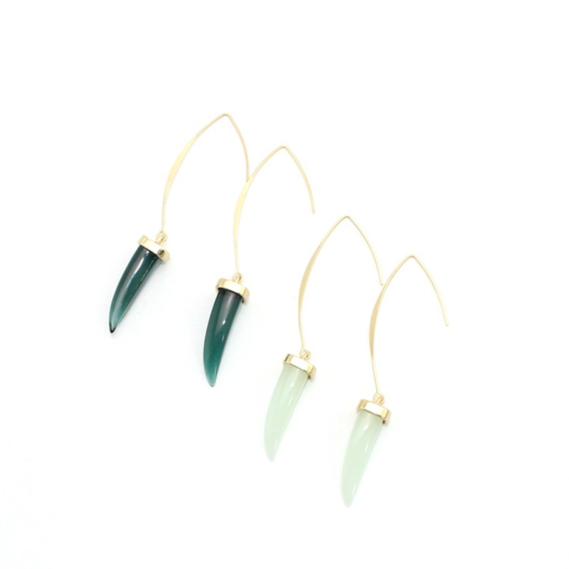 

Light Yellow Gold Color Alloy Wolf Tooth Green Crystal Drop Earrings for Women Ethnic Style Jewelry