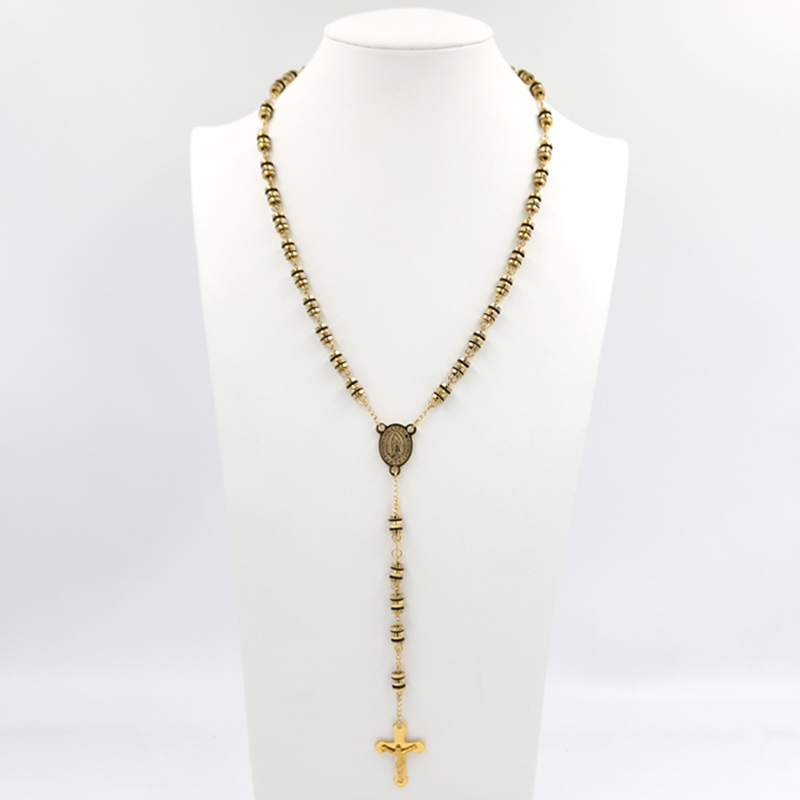 

1 Christian Stainless steel Ball Virgin Mary Rosary Necklaces Bead Chain Pendant Catholic Church Women Men Cross Jesus Jewelry