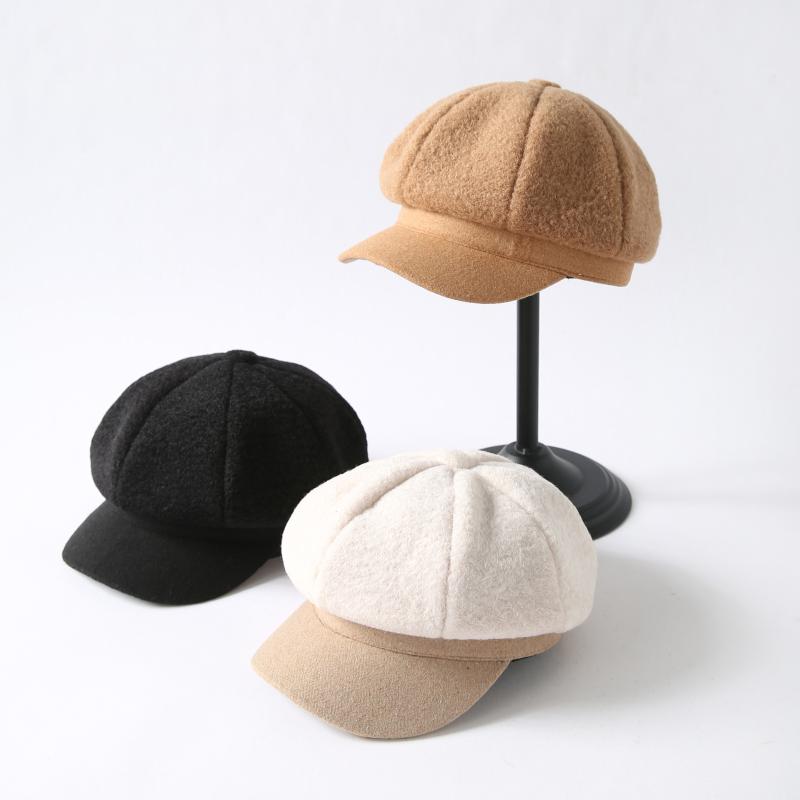 

Kitted Fleece Winter Beret hat For Girl Newsboy Cap Cotton Warm Winter Femal Beret Cap Female, Beige