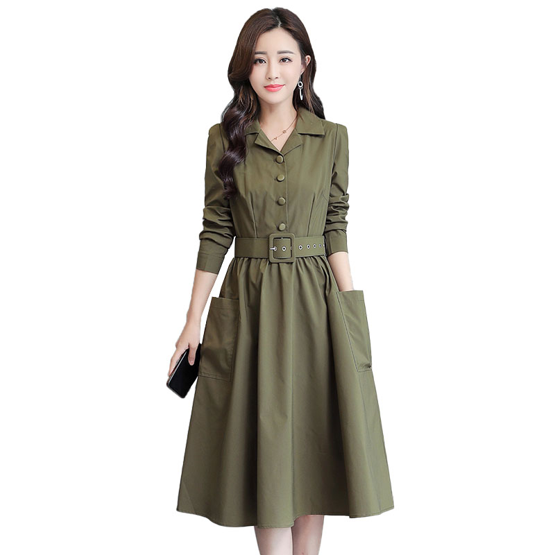 

Women's Dress Spring Autumn Long-sleeved Elegant Blouse Dress Korean Style Belt A-line Middle Aged Ladies Vestidos 3XL 112, Black