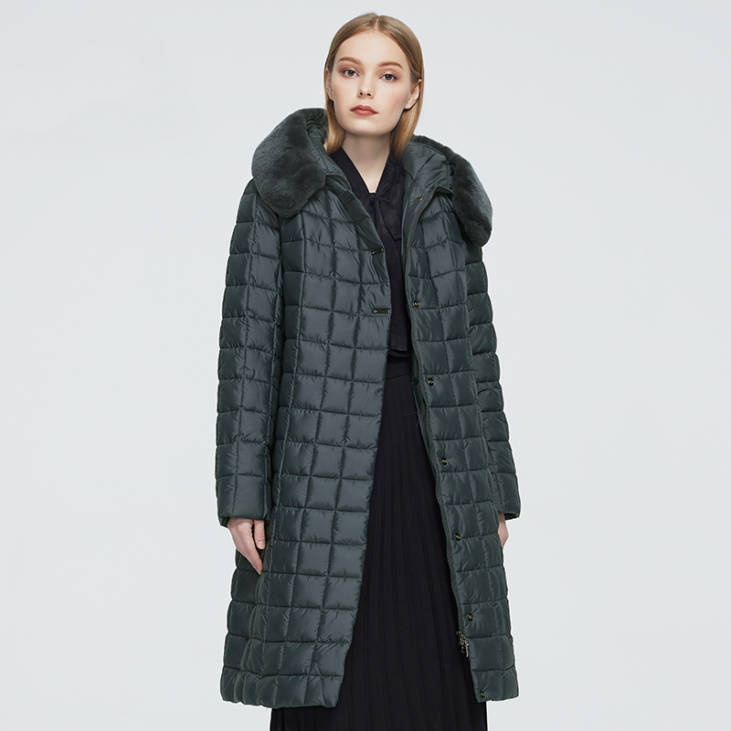 

New Winter Women's coat women long warm parka Plaid Jacket with Rabbit fur hood High Quality female clothing, Tan;black