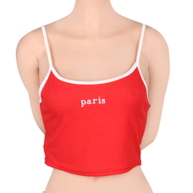 

1PC New Summer Women Casual Embroidery "Honey" Letter Tank Tops Elastic Vest Blouse Sleeveless Crop Top Sexy Camisole /M/L/XL, Red vest