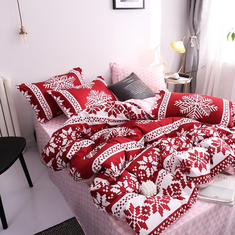 

J6 New Christmas Snowflakes Home bedding set J/ Jpcs duvet cover set AB side bed linen flat sheet bedclothes adult Geometric, Mao 96