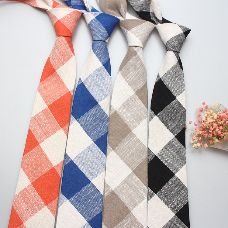 

Neck Ties Linbaiway Men Slim Plaid Tie Casual Cotton Linen Man Skinny Narrow Vintage Floral Wedding Necktie Corbatas Gravatas