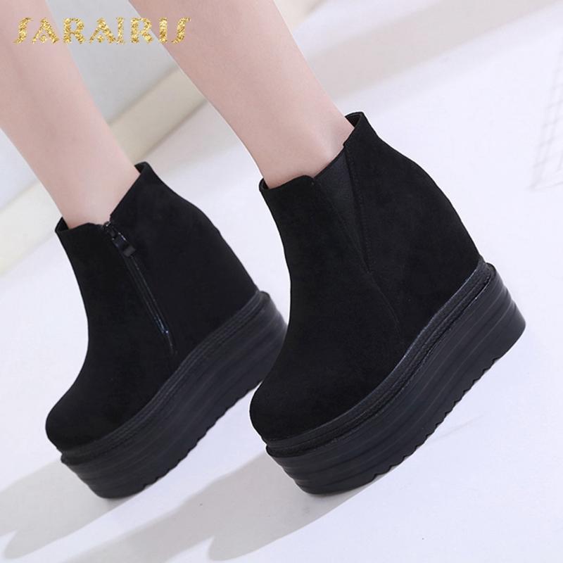 

Sarairis 2020 Hot Sale Ankle Boots Woman Shoes Zip Up Spring Autumn Wedge High Heels Platform Shoes Ladies Boots Female, Black