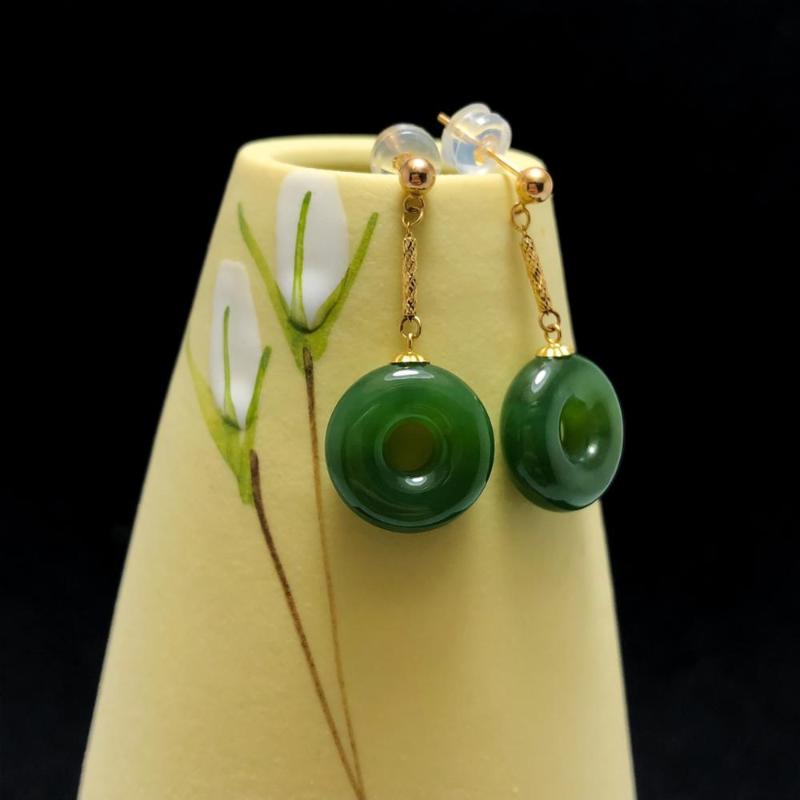 

SHILOVEM 18k yellow gold Natural white Jasper drop earring classic fine Jewelry women wedding gift new 13*13mm yze1313888by