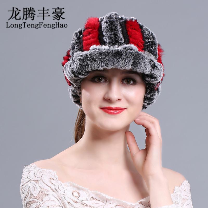 

Women Knitting hat caps wool beanies female Winter Genuine Rex Fur Hat Girl Real Fur Cap Elegant Free Shipping, 02