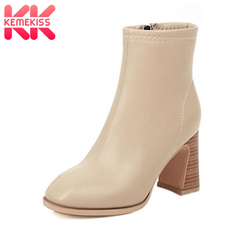 

TAOFFEN Women Ankle Boots Thick High Heel Round Toe Zipper Shoes Winter Warm Boots Women Fashion Office Footwear Size 34-43, Black with fur