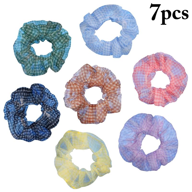 

7PCS Women Girls Organza Hair Scrunchy Creative Fashion Elastic Elegant Hair Tie Ponytail Holder Headwear Accessories
