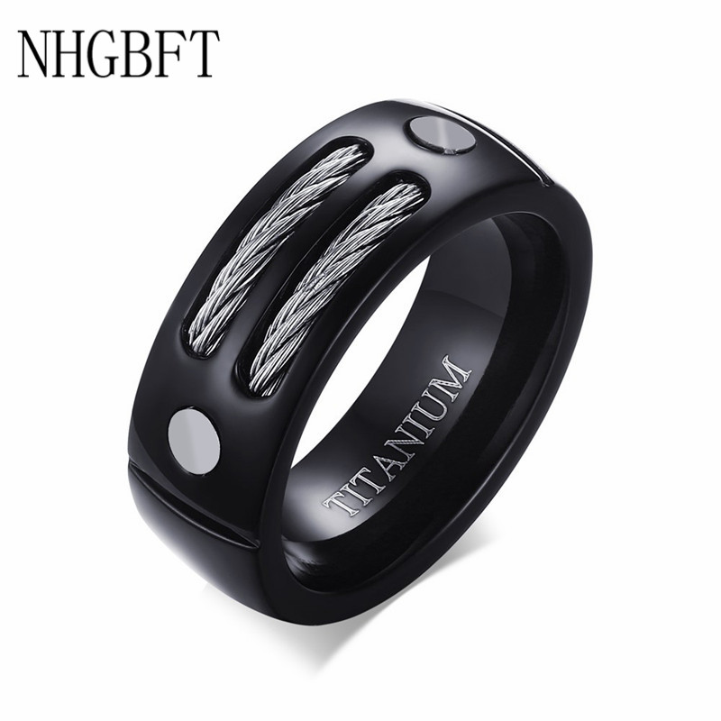 

NHGBFT 8mm wide Mens Titanium Rings for Wedding Bands Black Pure Titanium Steel Rings Dropshipping