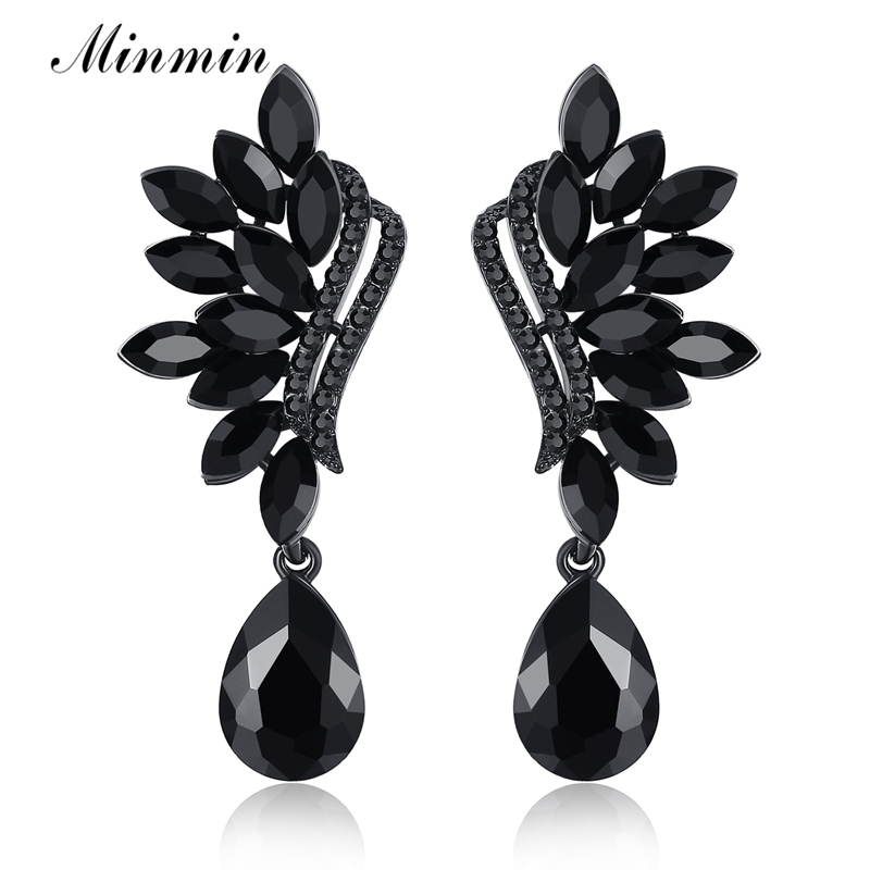 

Minmin Vintage Black/Silver Color Crystal Drop Earrings for Women Teardrop Shape Long Earrings Fashion Jewelry 2020 New MEH1043
