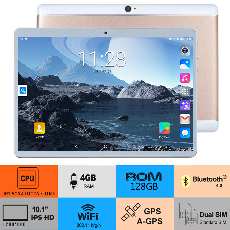 

Free Shipping Android 8.0 OS 10 inch tablet Octa Core 3G 4G FDD LTE 4GB RAM 128GB ROM 1280x800 WiFi Bluetooth Tablet For Gifts, Black