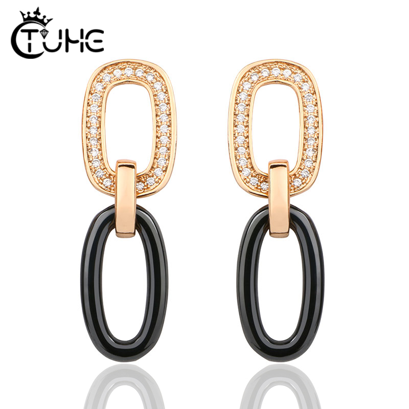

Fashion Ceramic Drop Earrings For Women 2020 New CZ Crystal Gold Geometric Korea Square Lady Earrings Trendy Women Jewelry