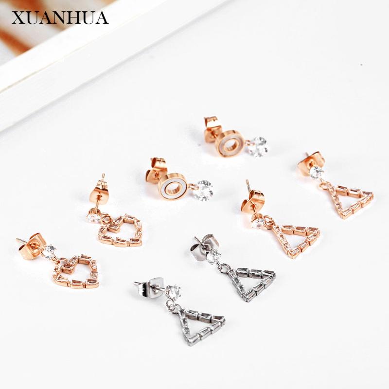 

XUANHUA Triangle Heart-shaped Rose Gold Stud Earrings For Women Stainless Steel Jewelry Woman 2020 Jewelry Accessories