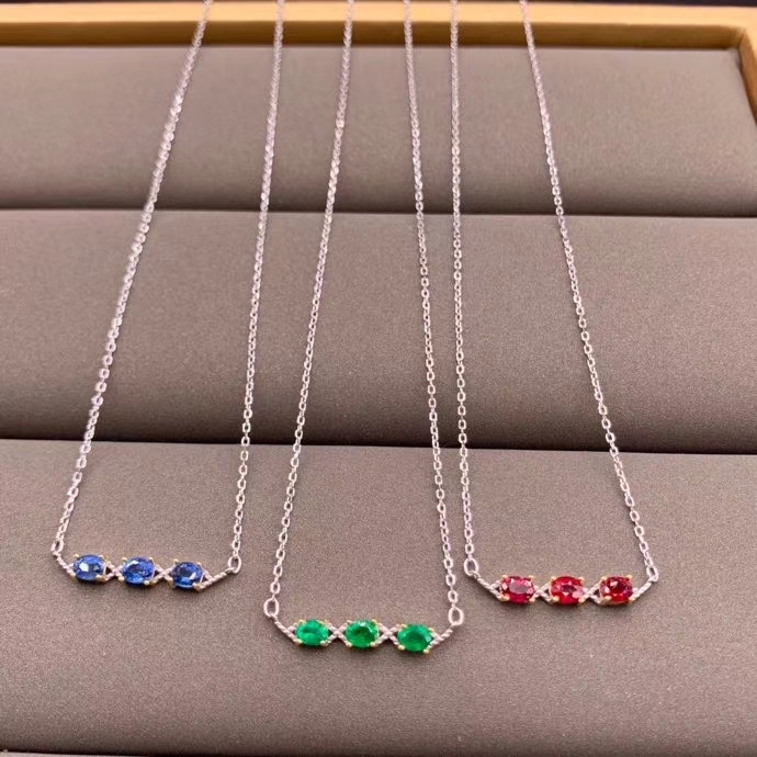 

CoLife Jewelry Fashion Gemstone Necklace for Daily Wear 3 Pieces Natural Ruby Emerald Sapphire Necklace Gift for Wife
