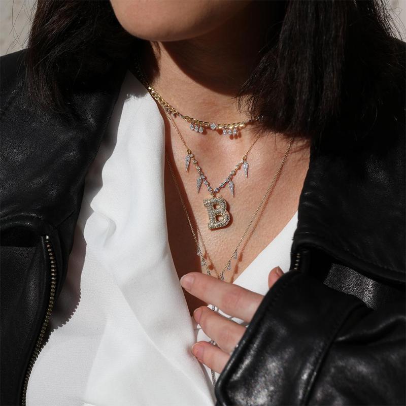 

customize letter B cz spike charms Gold Filled Fashion trendy women jewelry statement Initial necklaces