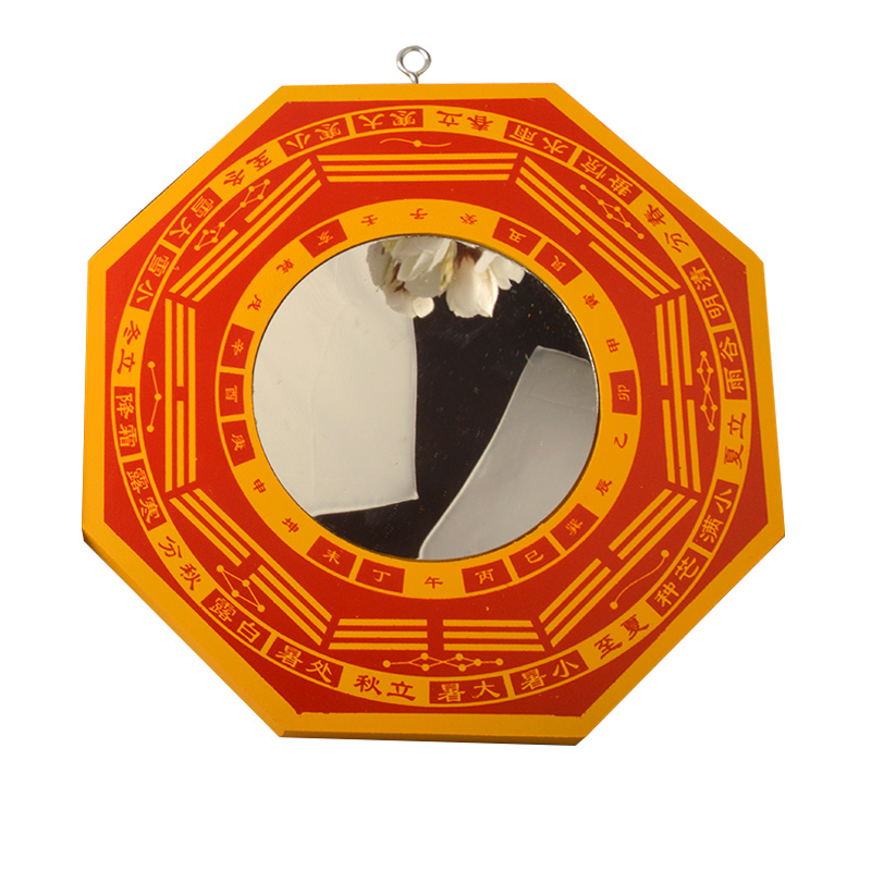 

Chinese Fengshui Red Wood Concave Convex Bagua Mirror Wall Hanging The 8 hexagrams mirror Home Decor Accessories