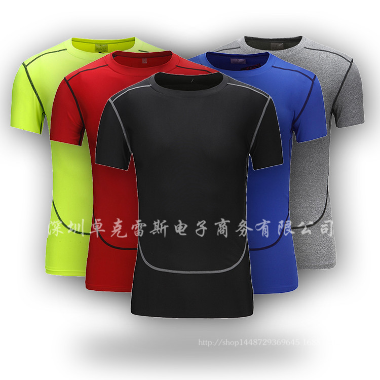 

wholesale 2020 PRO tights Base Tshirt male trainning suit Exercise jersey Solid short sleeves fitness ultra-thin T-shirt tops, Black