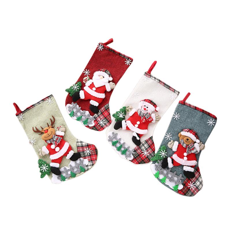 

Christmas Decorations Stocking Classic Santa Snowman Reindeer Bear 3D Stockings Toys For Family Holiday Year's Gift