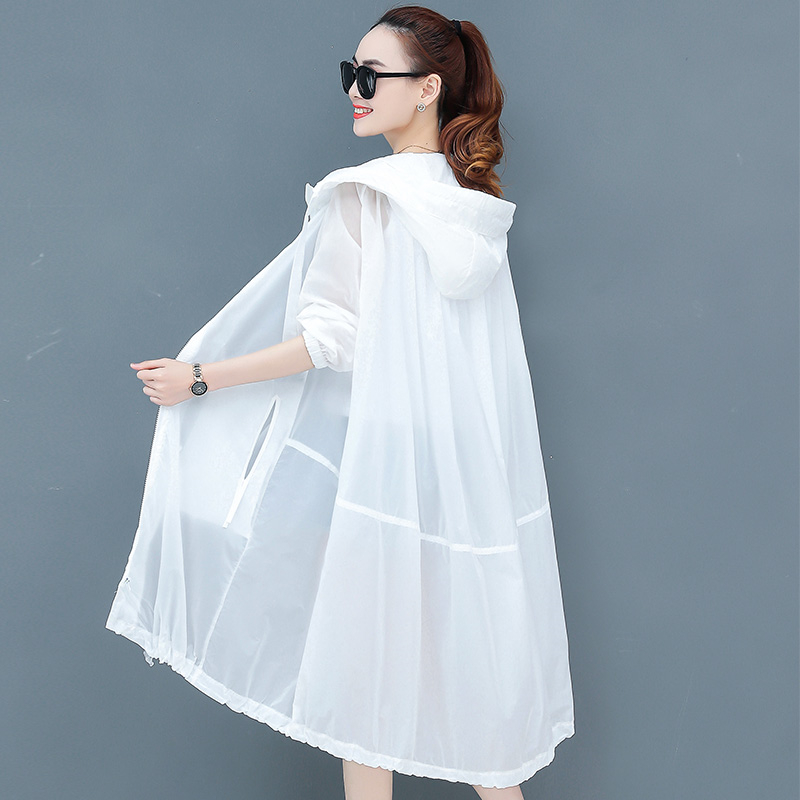 

2020 Summer Long Jacket Women Sunscreen Coat Female Plus Size Pink Thin Hooded Coats Ladies Jacket Korean Women Clothes 3XL G067, Red