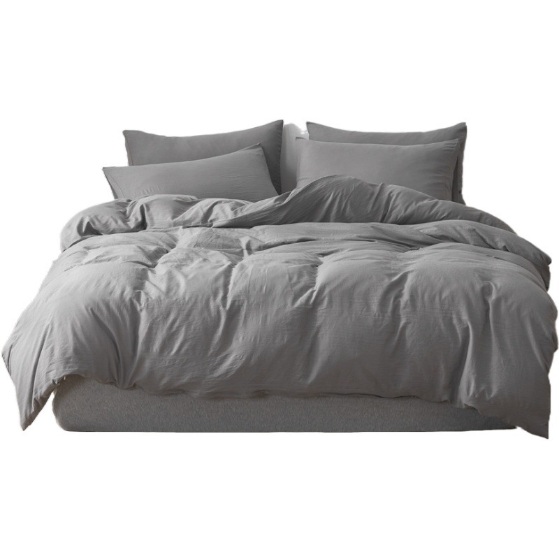 

Soft Washed Cotton Bedding Set Duvet Cover Set Soft Grey Bedclothes Home Bed King Size Bed Linens Solid Color Bedclothes, 04