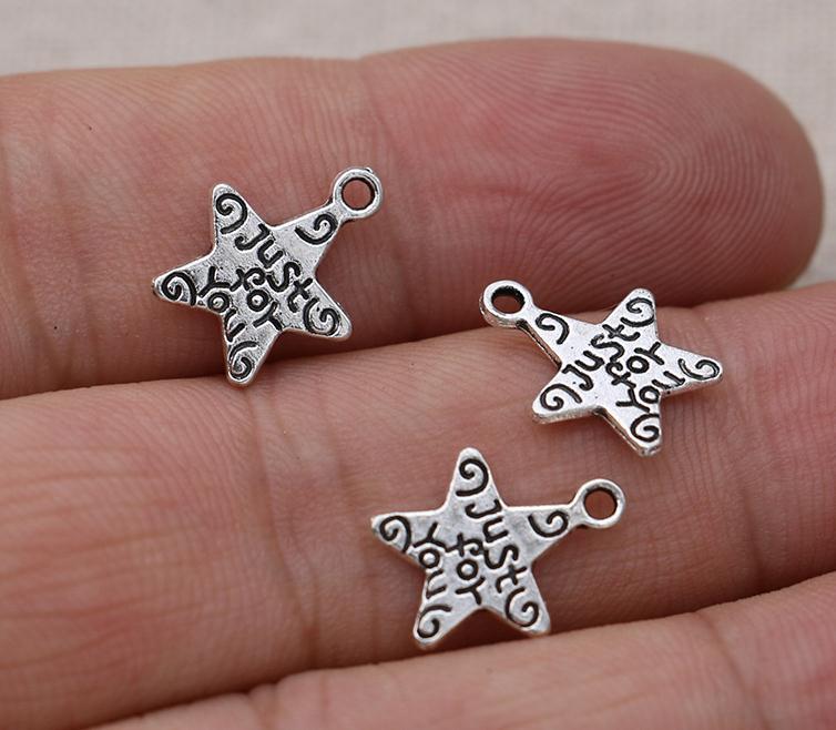 

300Pcs/lot Tibetan Silver Alloy Just for You Star Pendant Charms For Jewelry Makings Bracelet Findings 13mm, Bronze;silver