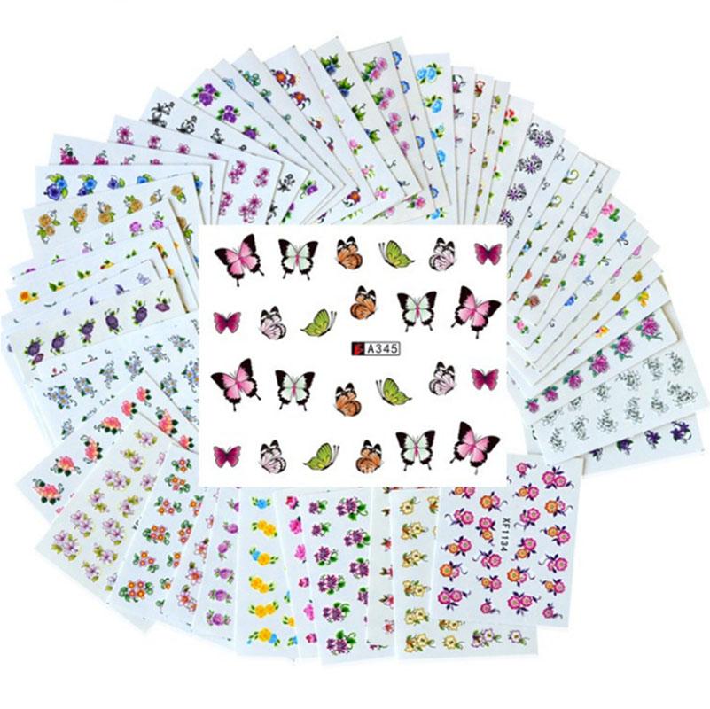 

50 Sheets Nail Art Water Transfer Stickers Mixed Designs Beauty Flower Watermark On Nails Tips Decals Wraps Nail Art Tools